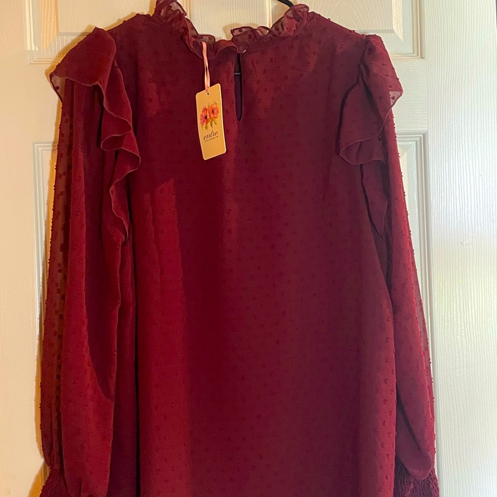 NWT Boutique blouse in wine/burgundy, size large